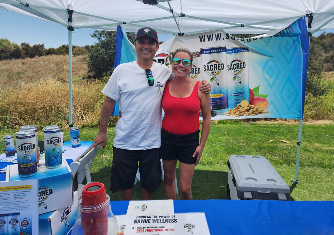 Founder and Owner Justin Quis Quis and his wife Sierra there to greet all golf tournament players with an ice-cold Sacred Bev.